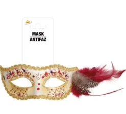 Piuma bianca maschera con Rosa