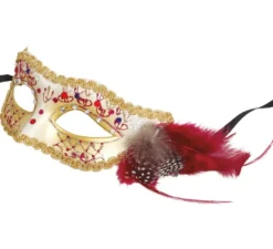 Piuma bianca maschera con Rosa