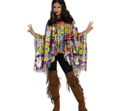Poncho Hippie Peace multicolore per adulti