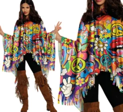 Poncho Hippie Peace multicolore per adulti