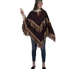 Poncho indiano marrone con frange per adulto