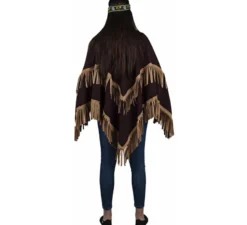 Poncho indiano marrone con frange per adulto