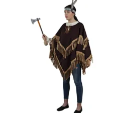 Poncho indiano marrone con frange per adulto