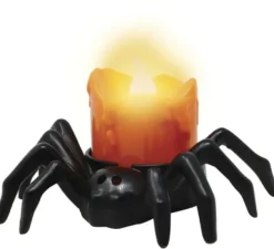 Ragno nero con candela elettronica 9x6 cm