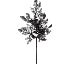 Ramo di cipresso artificiale nero con teschio e zucca da 60 cm