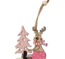 Renna con albero in legno da appendere 7 cm