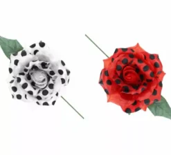 Rosa Sivigliana con Pois Neri e Stelo 15 cm in diversi colori