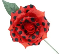Rosa Sivigliana con Pois Neri e Stelo 15 cm in diversi colori
