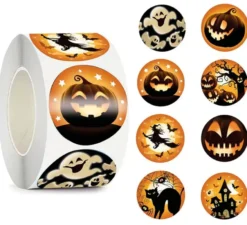 Rotolo da 200 adesivi arancioni di Halloween