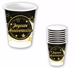 Sacchetto di 6 bicchieri Joyeux Anniversaire da 240 ml-9 cm