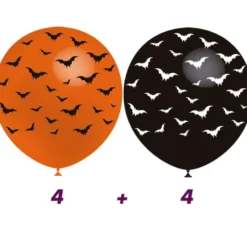 Sacchetto di 8 palloncini da pipistrello in 2 colori di 95 cm