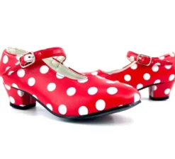 Scarpa Sevillana con tacco Rosso a pois Bianchi nei numeri dal 22 al 41