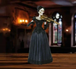 Scheletro di donna con violino in resina 26x15 cm