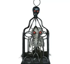 Scheletro di gufo in gabbia con suono, luce e movimento, 33 cm