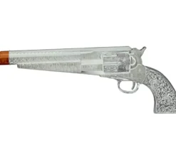 Schioppo da pistolero in plastica argentata da 30 cm