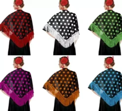 Scialle Sevillana o Chulapa di 150x60 cm nero e pois in vari colori