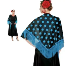 Scialle Sevillana o Chulapa di 150x60 cm nero e pois in vari colori