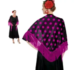Scialle Sevillana o Chulapa di 150x60 cm nero e pois in vari colori