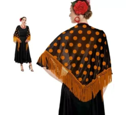 Scialle Sevillana o Chulapa di 150x60 cm nero e pois in vari colori