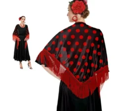 Scialle Sevillana o Chulapa di 150x60 cm nero e pois in vari colori