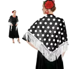 Scialle Sevillana o Chulapa di 150x60 cm nero e pois in vari colori