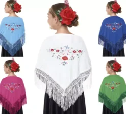 Scialle Sevillana o Chulapa ricamato 120x45 cm per ragazze in vari colori