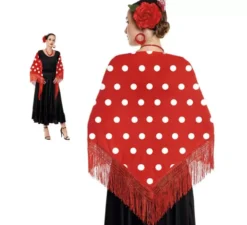 Scialle Sevillana o Chulapa rosso a pois bianchi, 150x60 cm