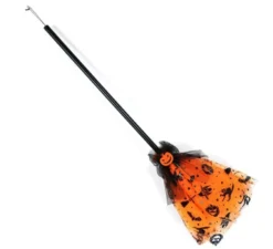 Scopa da strega arancione con tulle da 90 cm