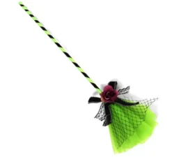 Scopa da strega verde con tulle da 40 cm