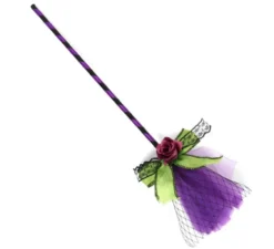 Scopa da strega viola con tulle da 40 cm