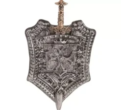 Scudo medievale da cavaliere con croce e spada 38x60 cm