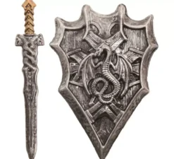 Scudo medievale da cavaliere con croce e spada 38x60 cm