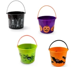 Secchiello con stampa Halloween con zucche in vari colori