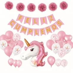 Set di 26 palloncini unicorno con ghirlanda di buon compleanno