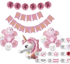 Set di 26 palloncini unicorno con ghirlanda di buon compleanno