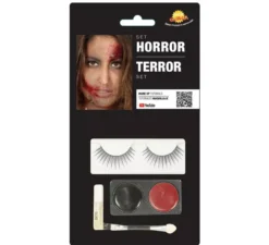 Set di trucco: nero e rosso, ciglia, colla, pennello