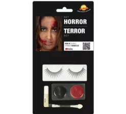 Set di trucco: nero e rosso, ciglia, colla, pennello
