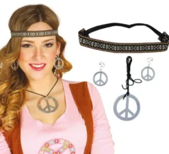 Set hippy di orecchini, collana e nastro