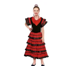 Sevillana rosso con bordo nero per bambina