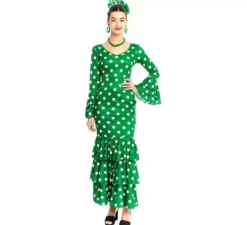 Sevillana verde a pois bianchi per donna