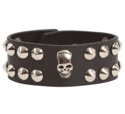 similitudine in pelle Wristband Teschio Nero