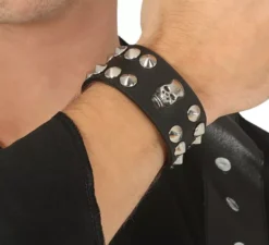 similitudine in pelle Wristband Teschio Nero