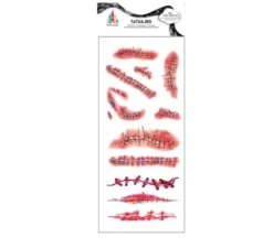 Tatuaggi con ferite rosse con punti di sutura
