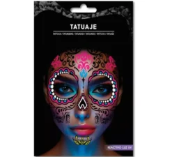 Tatuaggio Catrina rosa e blu fluorescente