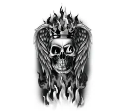 Tatuaggio con teschio fiammeggiante in bianco e nero
