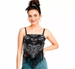 Top bandana nero con stampa paisley da donna