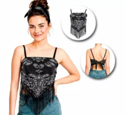 Top bandana nero con stampa paisley da donna