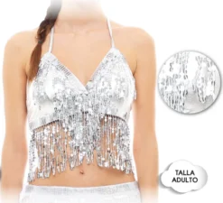 Top da donna con paillettes con frange taglia unica in vari colori da donna