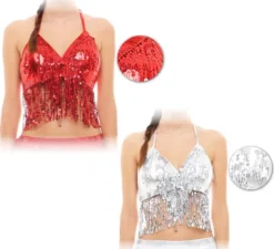 Top da donna con paillettes con frange taglia unica in vari colori da donna