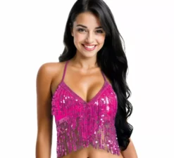 Top da donna con paillettes e frange in vari colori